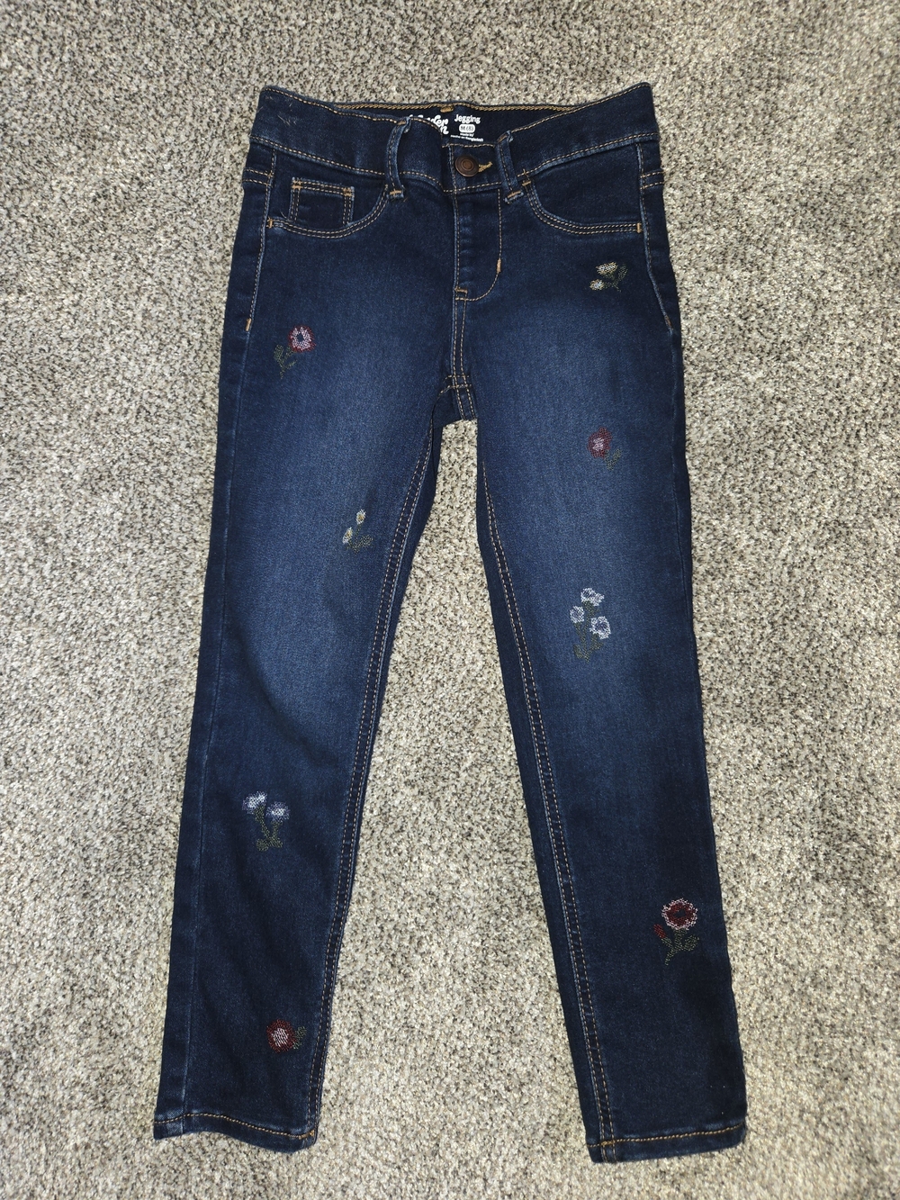 Wonder Nation Dark Blue Skinny Jeans with Floral Embroidery